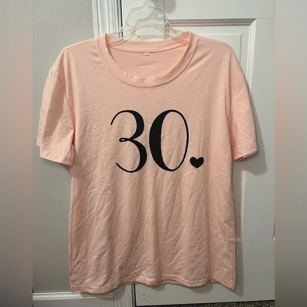 Womens Short Sleeve T-shirt 30th Birthday Heart Size L Pink Black New